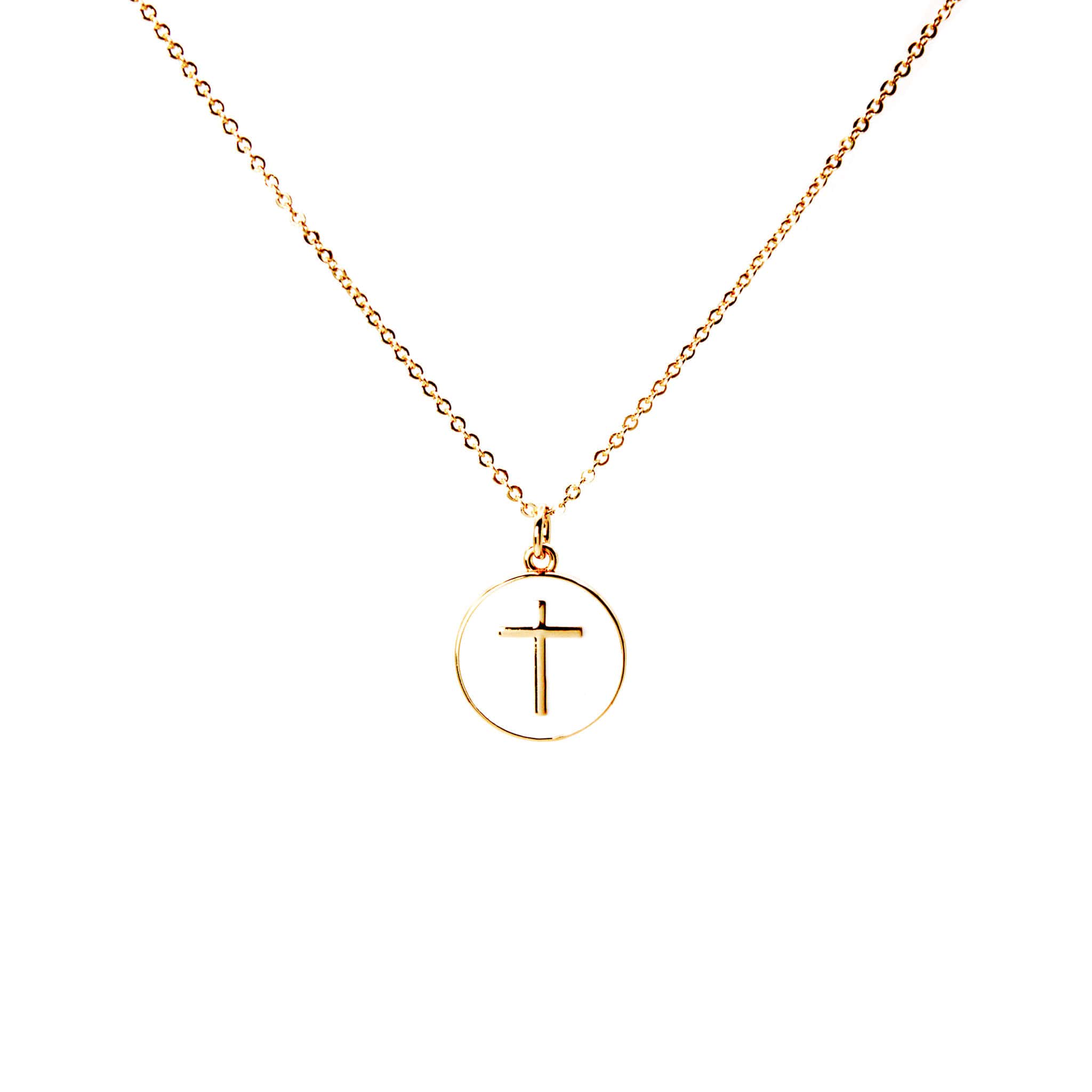 Collar Baño de Oro Cruz magdala Medalla blanca